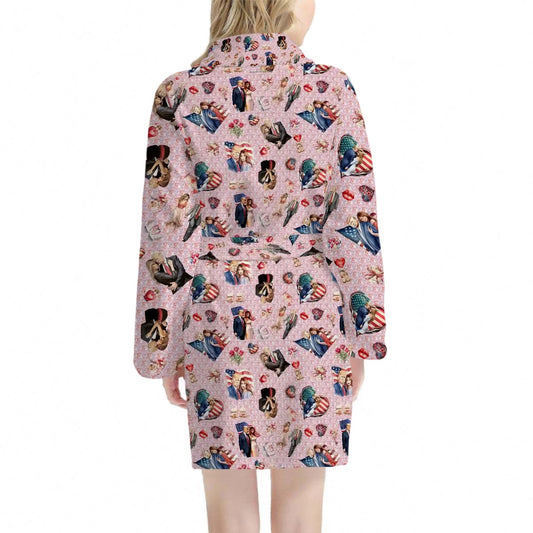 20 Donald Trump Cartoon Designs, Women’s Bath Robe 33.5” Long