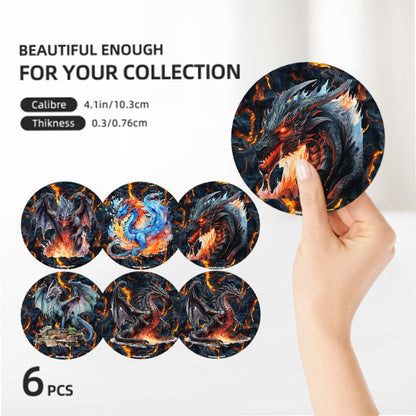 Dragons on Lava, Round Ceramic Coasters Set of 6