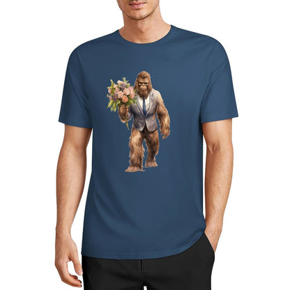Bigfoot - Sasquatch w Flowers Short Sleeve Cotton T-Shirt