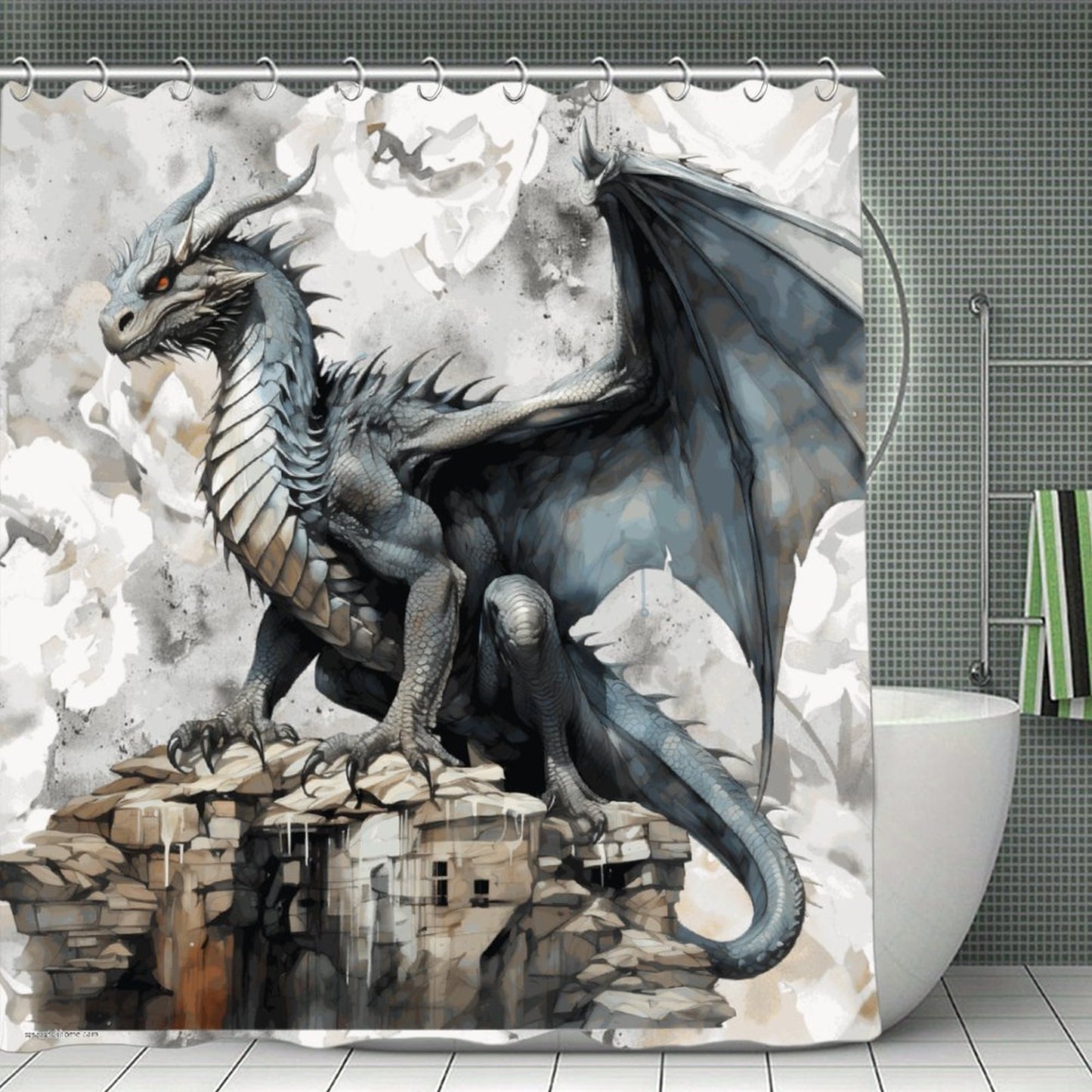 Earth Dragon, Waterproof Polyester Shower Curtain – Made in the USA – 70.8x70.8”