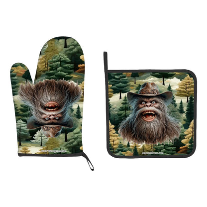 Redneck Bigfoot Sasquatch, Set of 2 Oven Mitt and Pot Holder