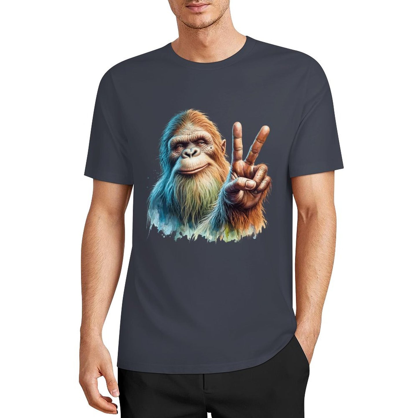Bigfoot - Sasquatch Peace Sign Short Sleeve Cotton T-Shirt