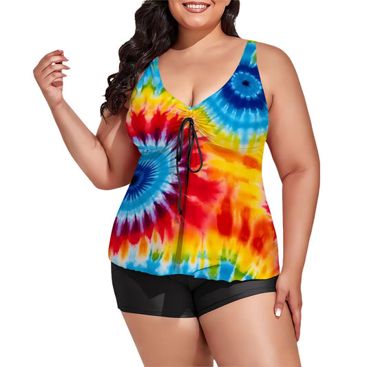10 Tie Dye Designs, Plus Sized Women’s Two Piece Tankini Swimsuit