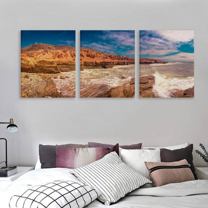 Rocky Water Landscape, Canvas Wall Art -16”x 20” (x3) - Made In USA