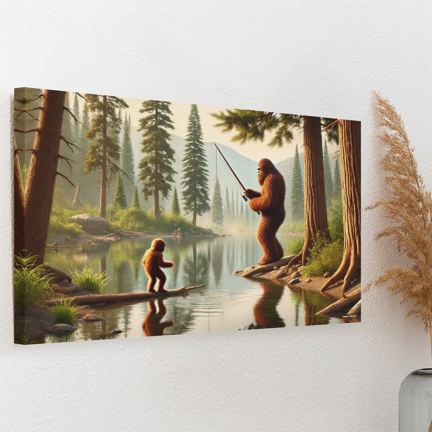 Bigfoot Sasquatch Family Image - Vintage Framed Canvas Art - 2 Sizes – Made in the USA