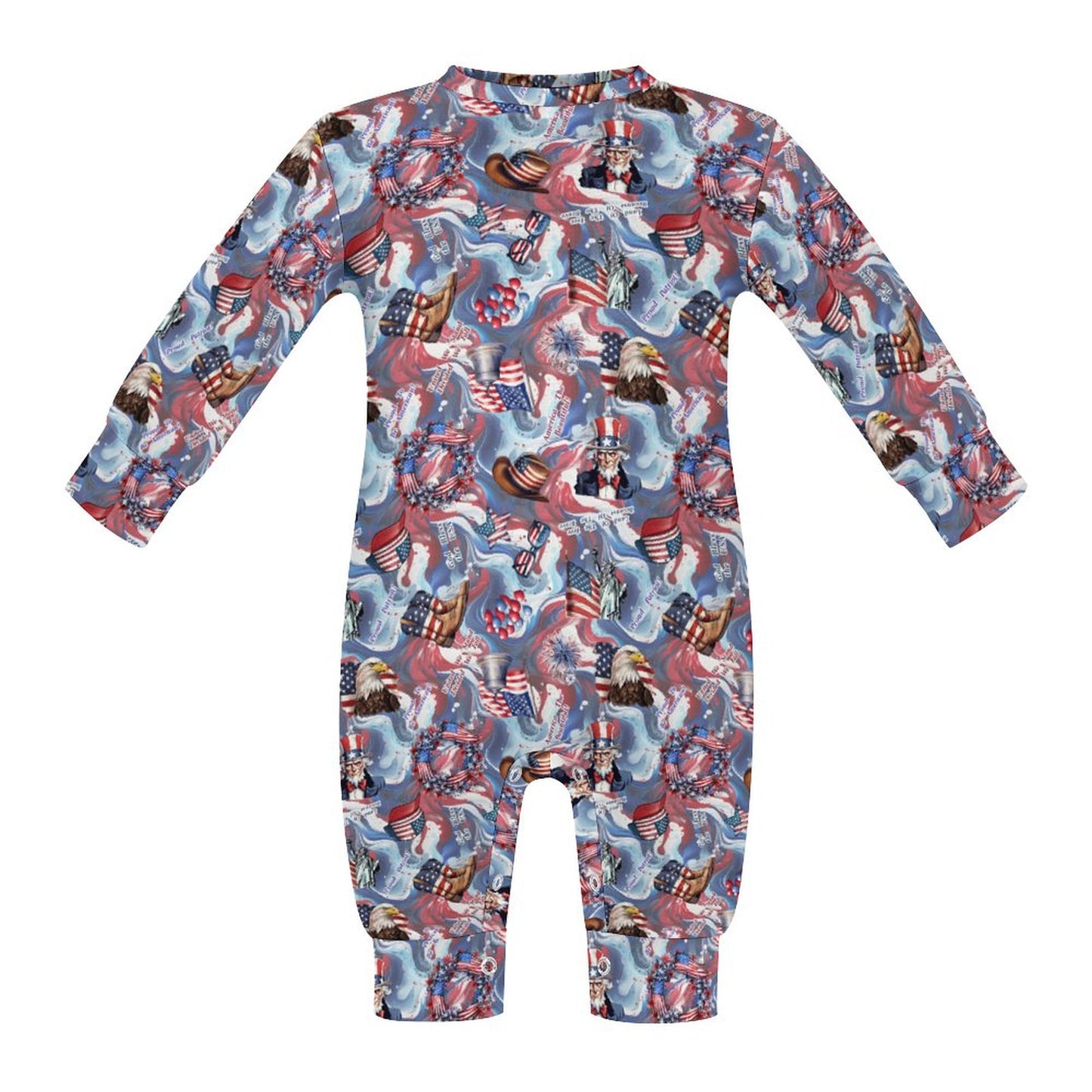 8 Patriot Designs, Long Sleeve Baby / Toddler Romper, Faux Cotton