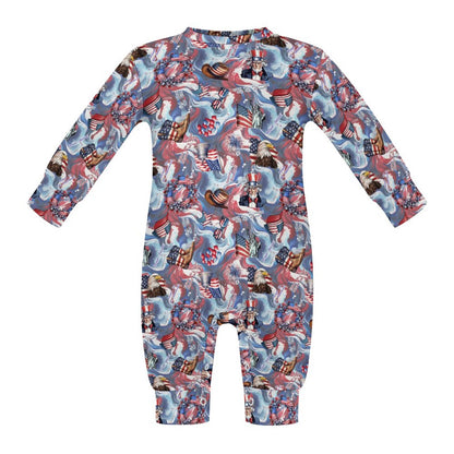 8 Patriot Designs, Long Sleeve Baby / Toddler Romper, Faux Cotton