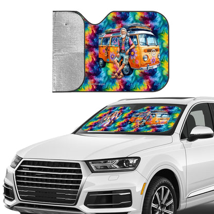 Old Hippie Lady & Man, Auto Car Windshield Sun Shade