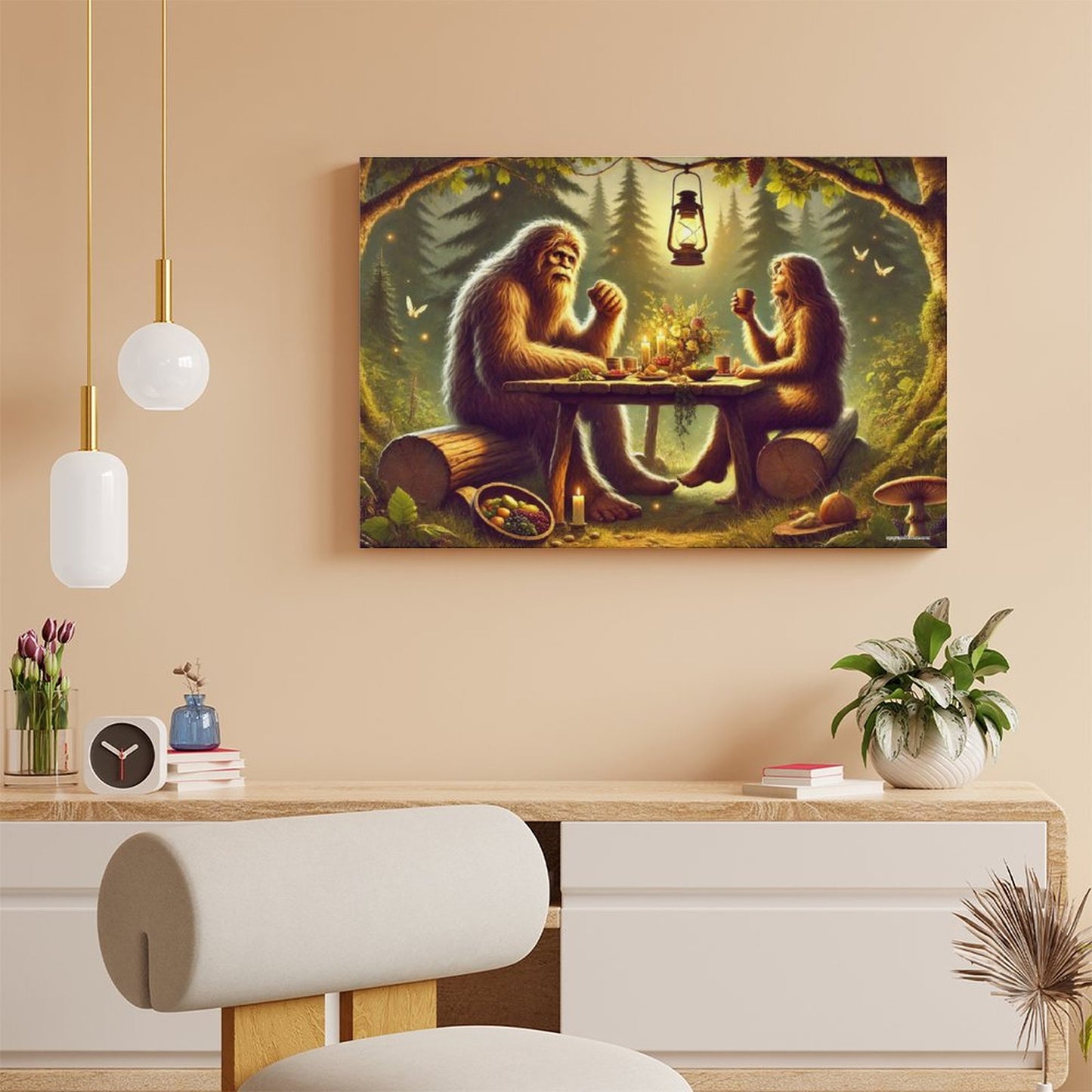 Bigfoot Sasquatch Family Image - Vintage Framed Canvas Art - 2 Sizes – Made in the USA
