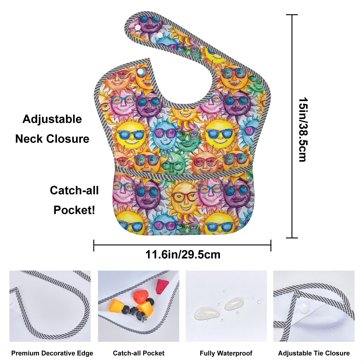 Child Crayon Sunshine, Waterproof Baby Bib w/ Catch Pocket