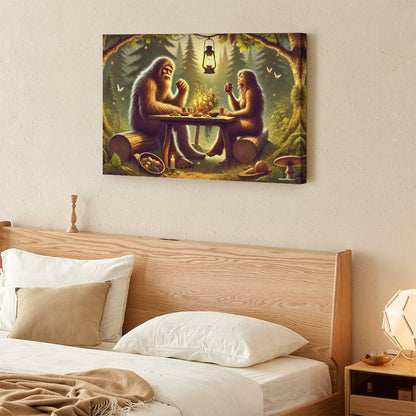 Bigfoot Sasquatch Family Image - Vintage Framed Canvas Art - 2 Sizes – Made in the USA