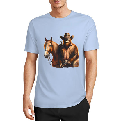 Bigfoot - Sasquatch Cowboy w Horse Short Sleeve Cotton T-Shirt