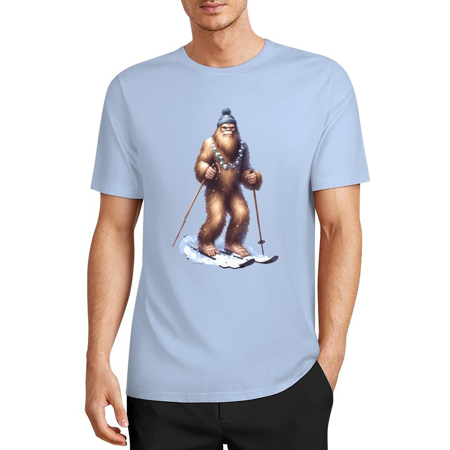 Bigfoot - Sasquatch Snow Skiing Short Sleeve Cotton T-Shirt