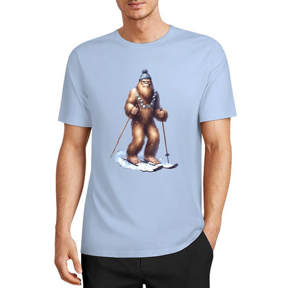 Bigfoot - Sasquatch Snow Skiing Short Sleeve Cotton T-Shirt