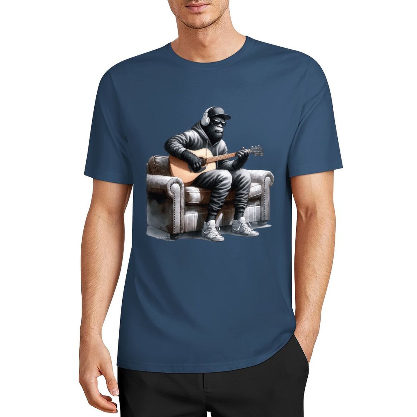 Bigfoot - Sasquatch Play Guitar Short Sleeve Cotton T-Shirt