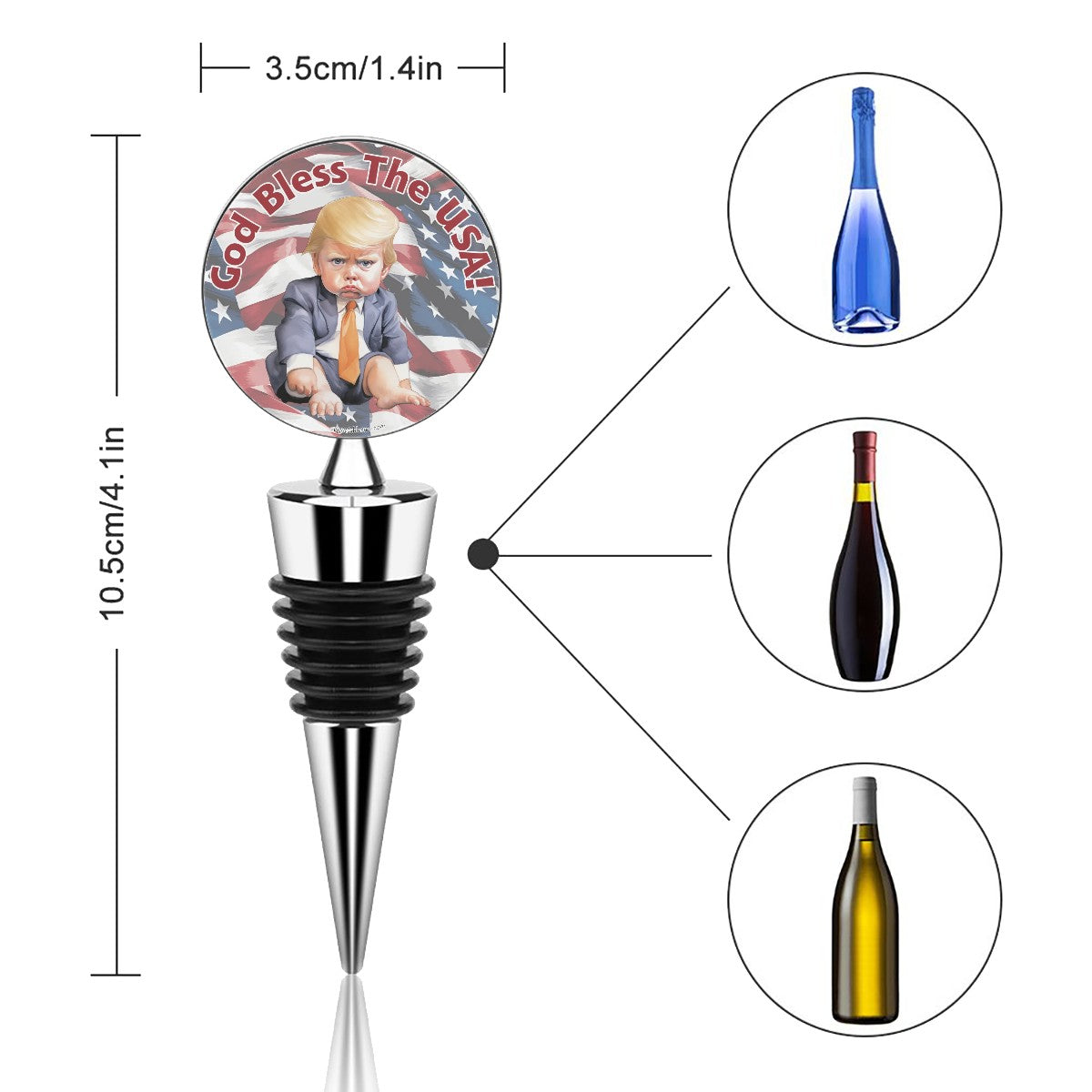 Baby Donald Trump "God bless the USA", Wine Bottle Stopper