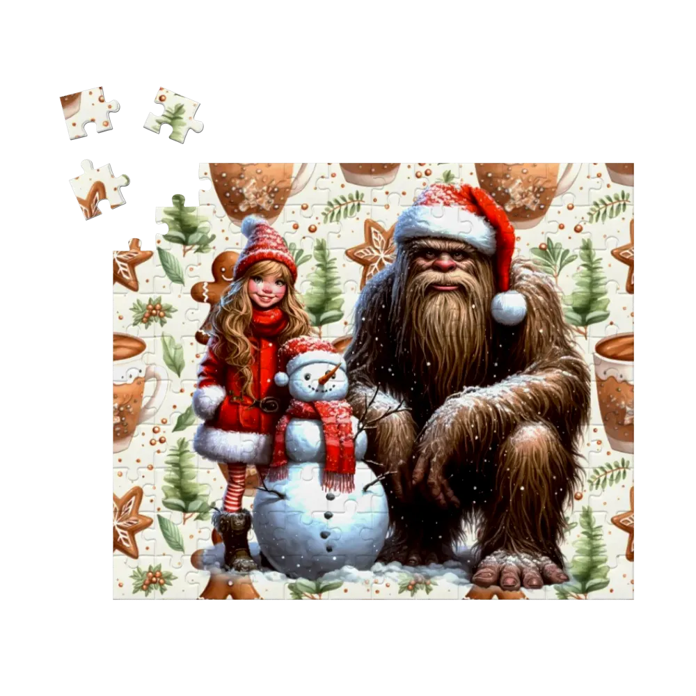 Santa Sasquatch / Bigfoot Snowman, Jigsaw Puzzles, 4 Sizes