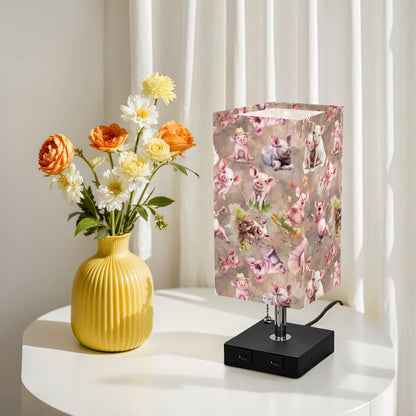 10 Animal Designs, Square Table Lamp with USB Ports, Charger