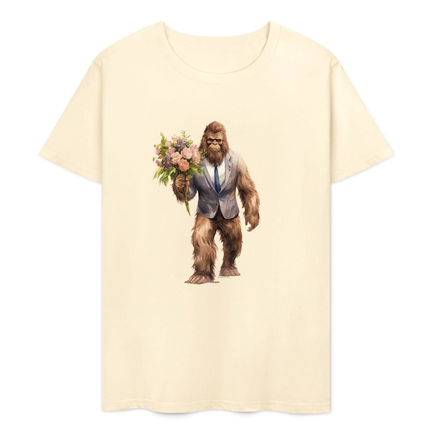 Bigfoot - Sasquatch w Flowers Short Sleeve Cotton T-Shirt