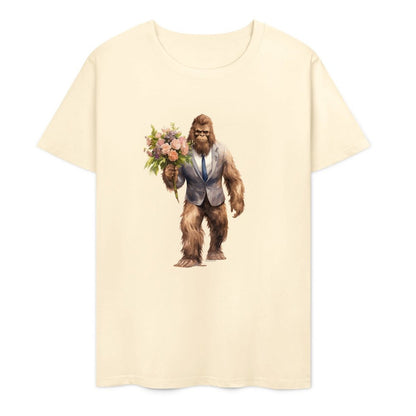 Bigfoot - Sasquatch w Flowers Short Sleeve Cotton T-Shirt