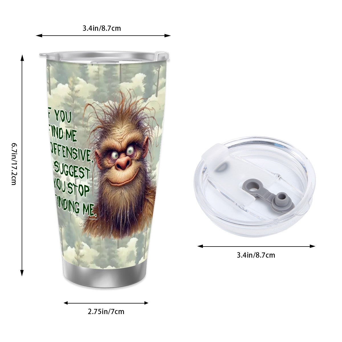 Sasquatch "Offensive", Themed 40 oz Travel Coffee Mug with a Straw