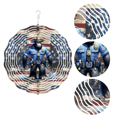 Bigfoot Sasquatch Police, US Made Hanging Metal 3D Wind Spinner, Ornament
