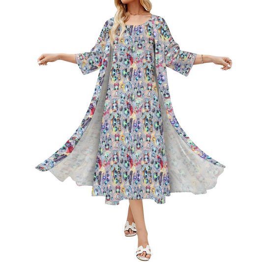 6 Alien Designs, Women’s Long Dress with Cardigan