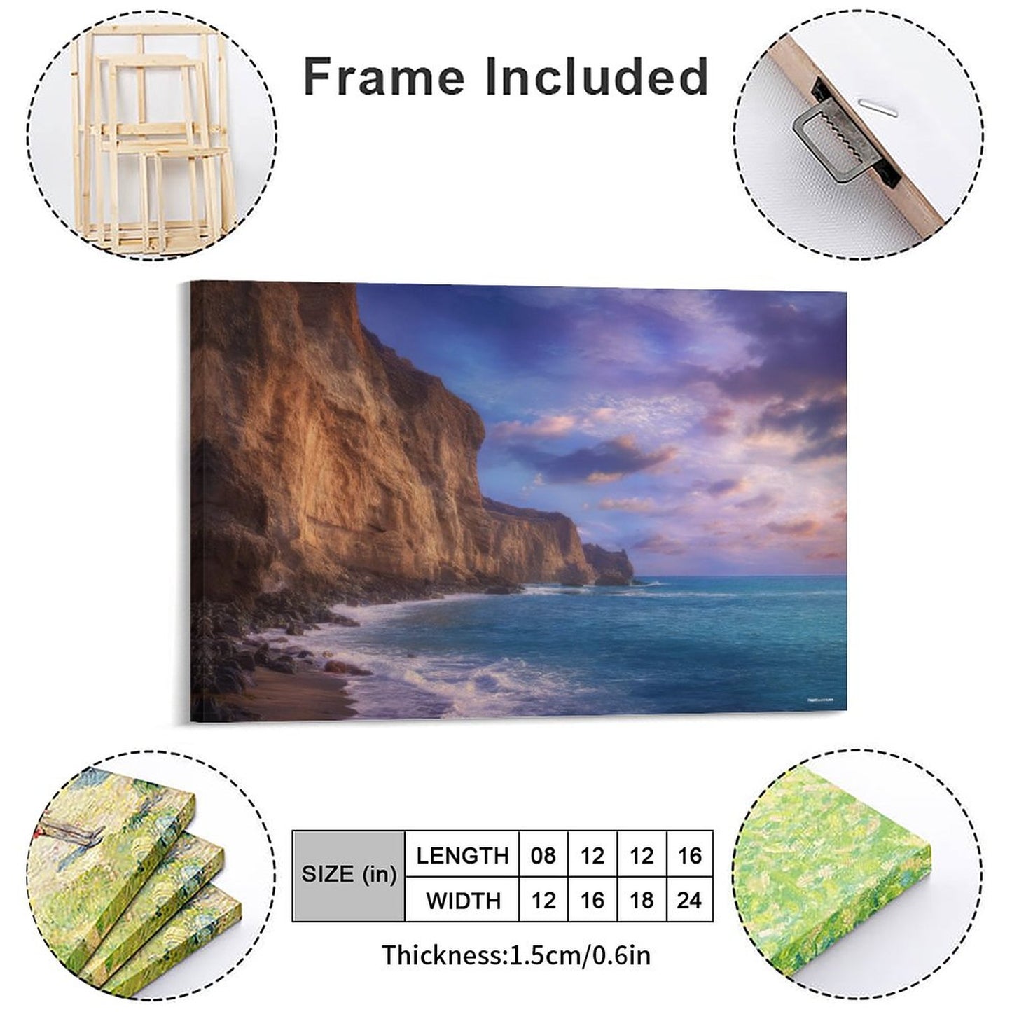 Cliff Purple Skies, Vintage Framed Canvas Art - 2 Sizes – Made in the USA