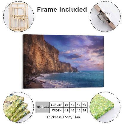 Cliff Purple Skies, Vintage Framed Canvas Art - 2 Sizes – Made in the USA