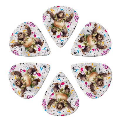 6 Guitar Picks with Keychain Snap Case- Sasquatch Bigfoot Dancing – 3 Thicknesses