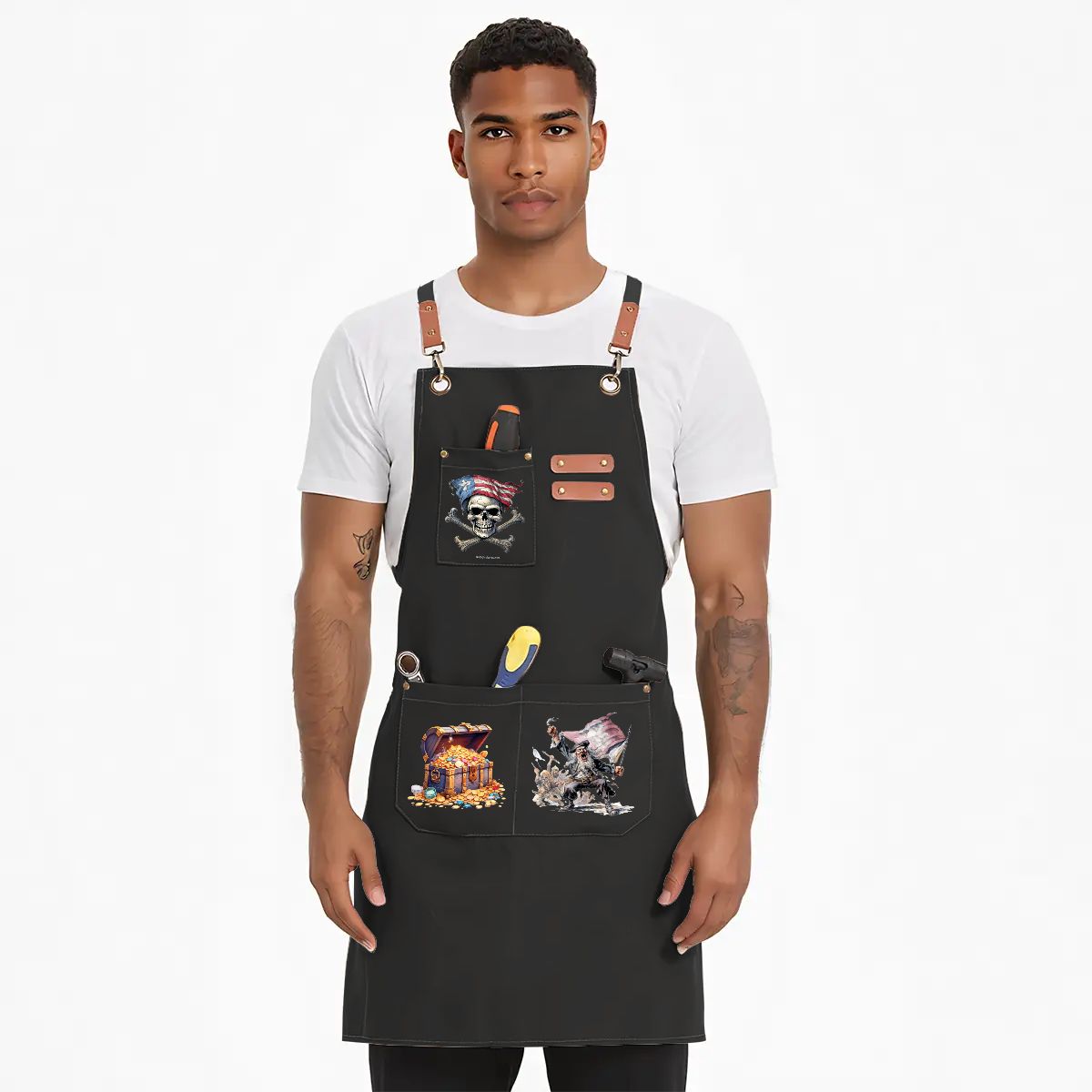 Pirate Canvas Cross Back Apron with Pockets