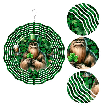 St Patrick Bigfoot, Sasquatch, US Made Hanging Metal 3D Wind Spinner, Ornament