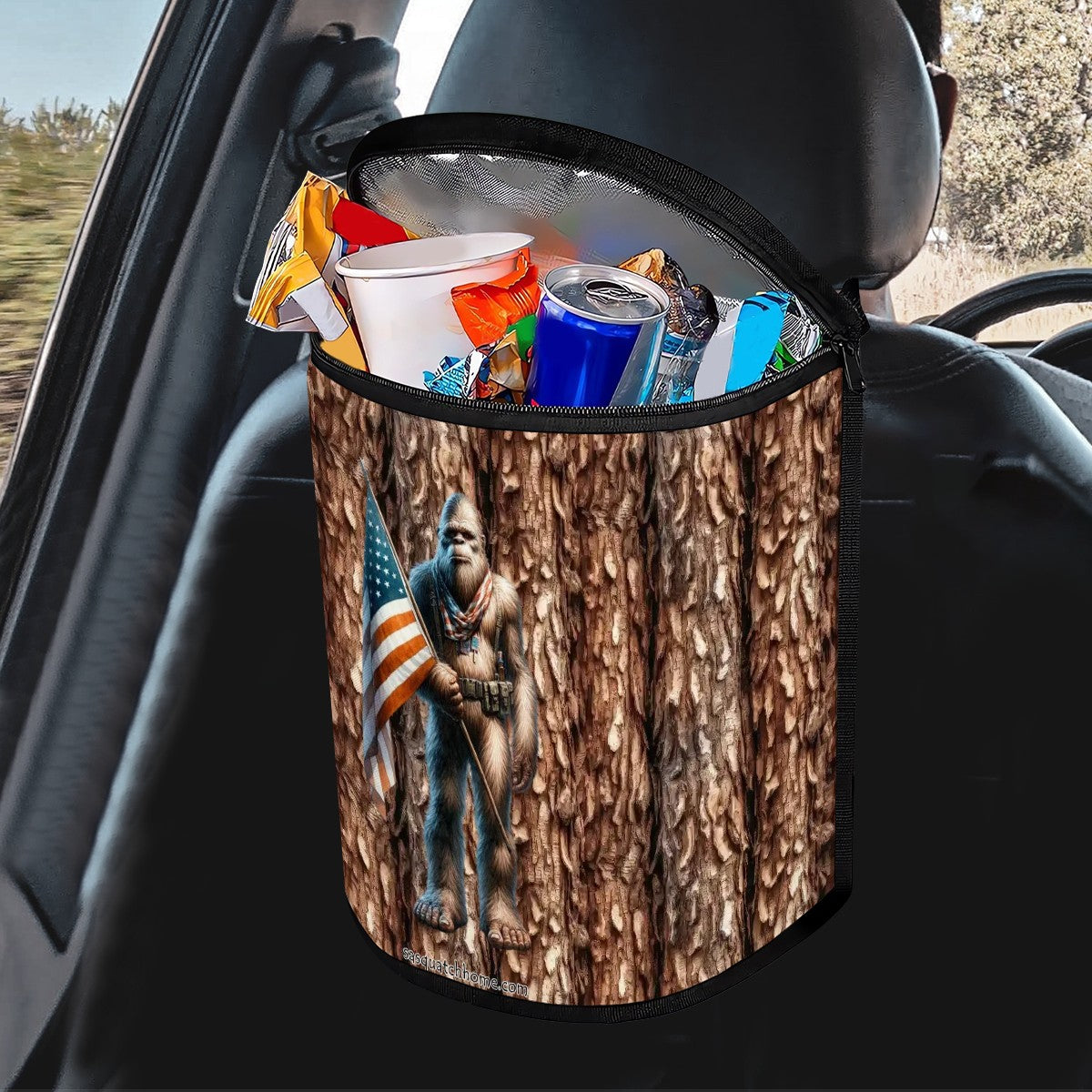 Patriotic Sasquatch / Bigfoot, Bucket-Shaped Car Trash Bag