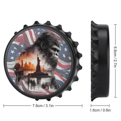 Patriot Bigfoot Sasquatch, 3” Magnetic Can Opener / Coaster / Fridge Decor