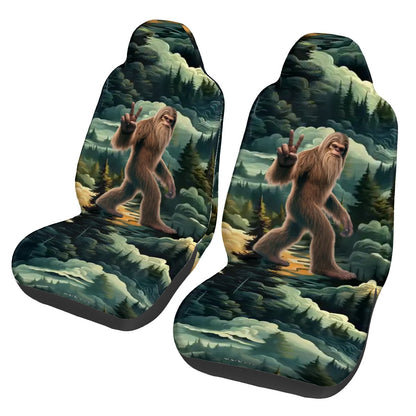 Sasquatch / Bigfoot In Woods, Set of 2 Front Auto Seat Cover