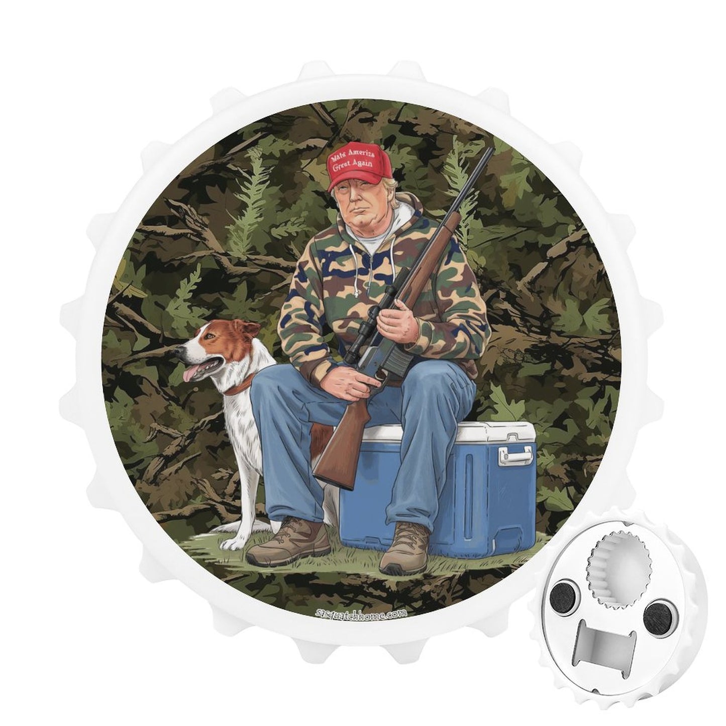 Donald Trump Hunting, 3” Magnetic Can Opener / Coaster / Fridge Decor
