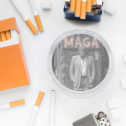 3 .3" Round, Lead Free Glass Ashtray - Donald Trump "MAGA: pic
