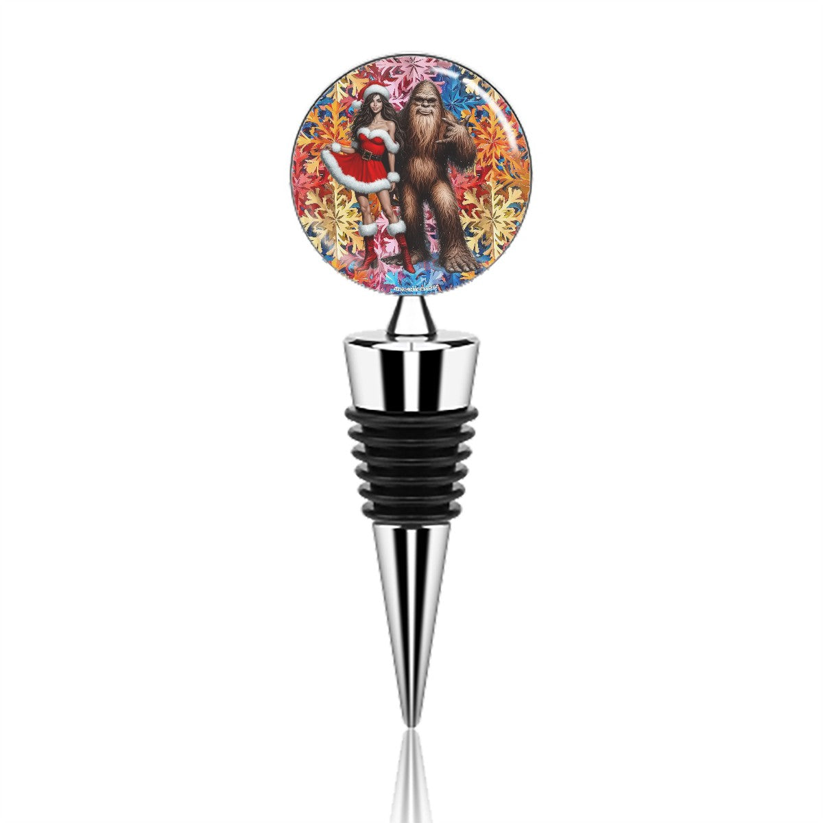 Christmas Bigfoot / Sasquatch with Gal 2, Wine Bottle Stopper