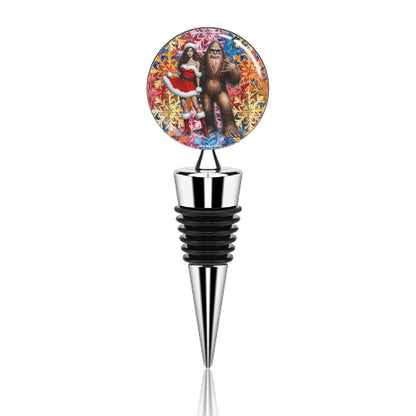 Christmas Bigfoot / Sasquatch with Gal 2, Wine Bottle Stopper