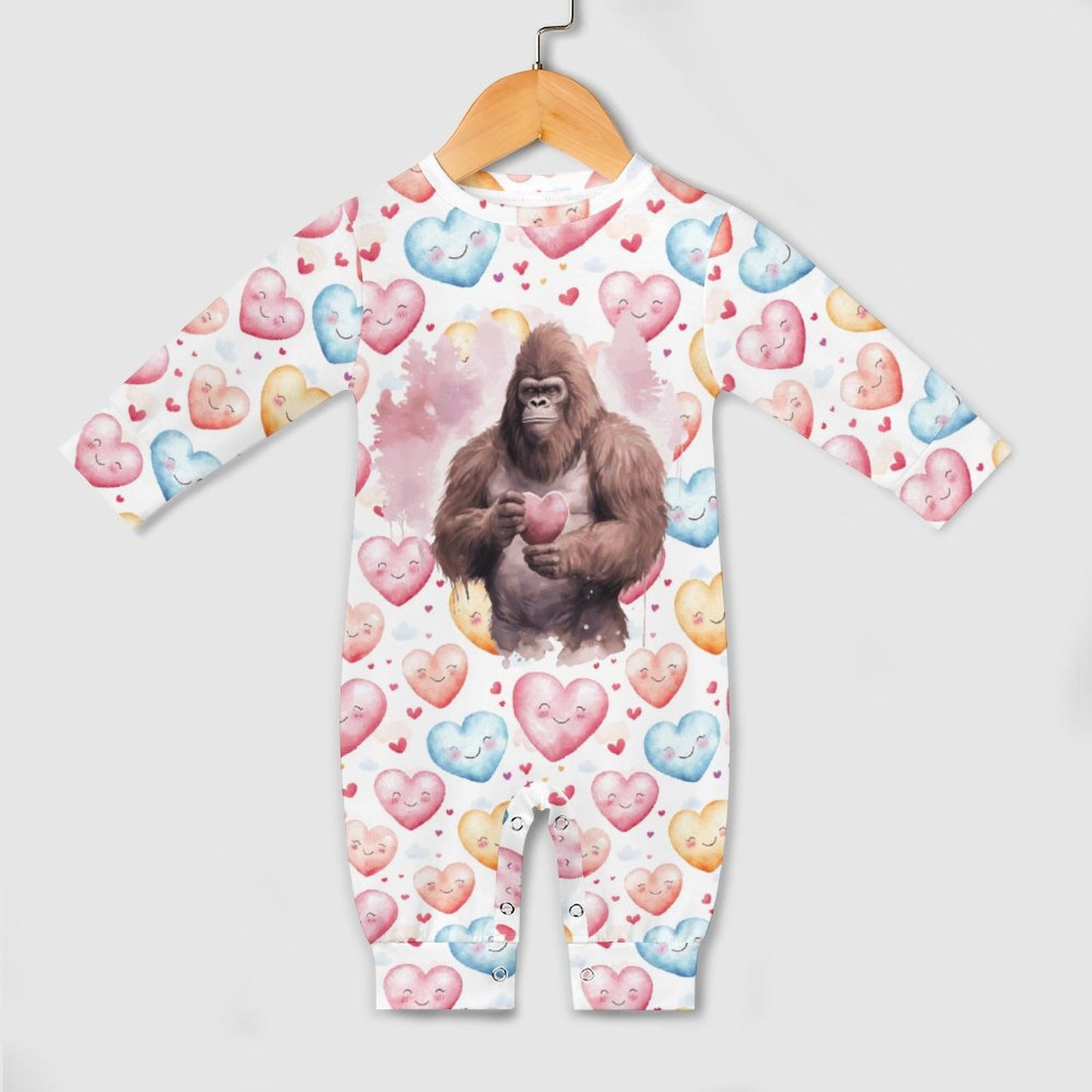 Bigfoot / Sasquatch Valentine, Long Sleeve Baby / Toddler Romper, Faux Cotton