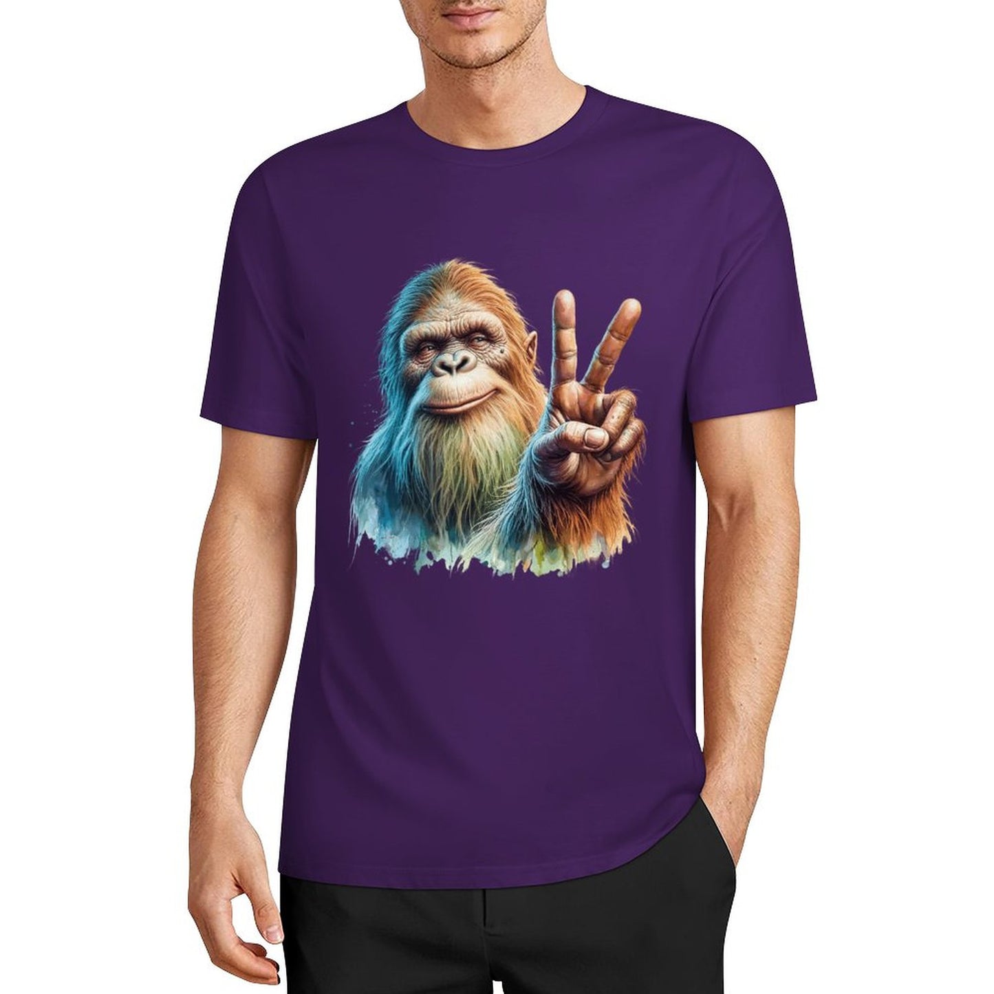 Bigfoot - Sasquatch Peace Sign Short Sleeve Cotton T-Shirt