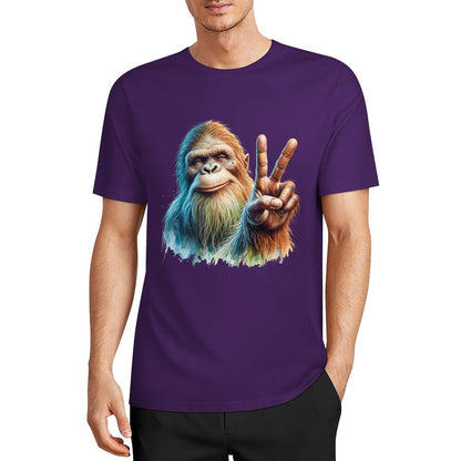 Bigfoot - Sasquatch Peace Sign Short Sleeve Cotton T-Shirt