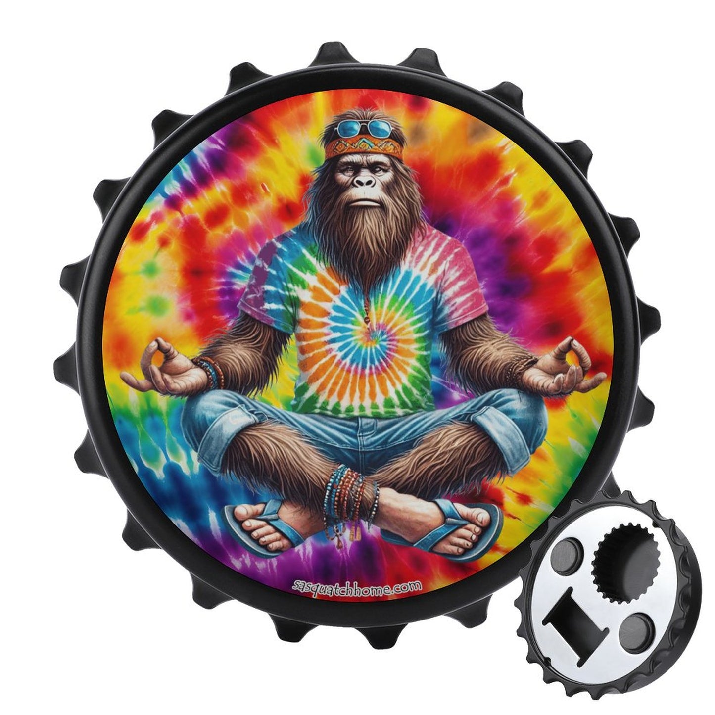 Bigfoot / Sasquatch Yoga, Zen, 3” Magnetic Can Opener / Coaster / Fridge Decor