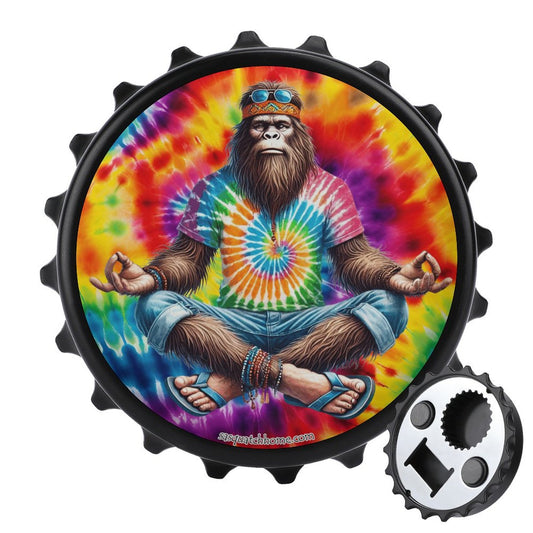 Bigfoot / Sasquatch Yoga, Zen, 3” Magnetic Can Opener / Coaster / Fridge Decor