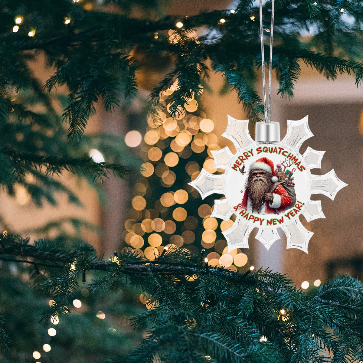 Bigfoot, Sasquatch Christmas Snowflake Ornament - "Merry Squatchmas"