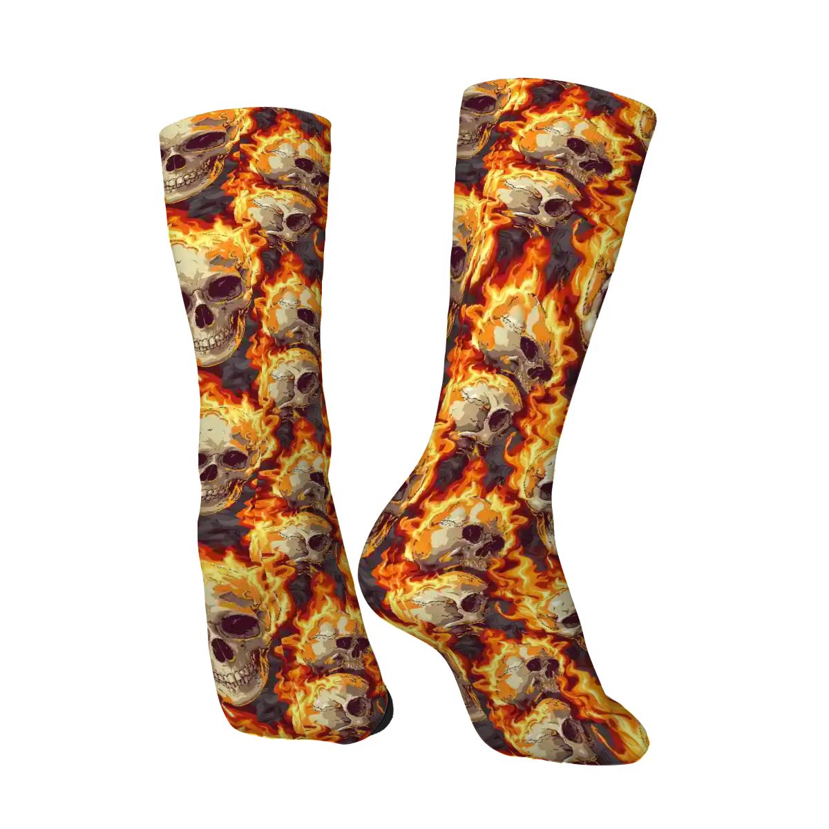 Flaming Skull, Polyester Crew Socks