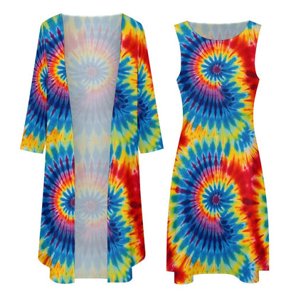 9 More Tie Dye Designs, Women’s Long Dress with Cardigan