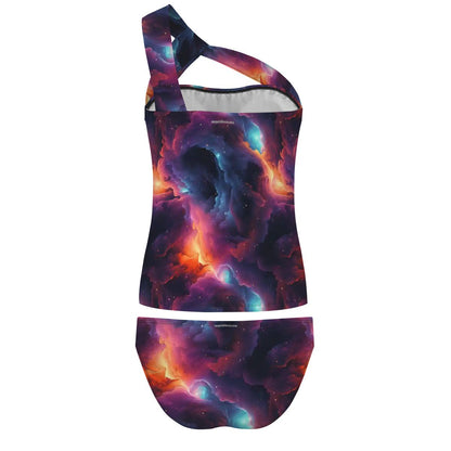 12 Galaxy, Outer Space Designs, Women One Shoulder Tankini, Two Piece