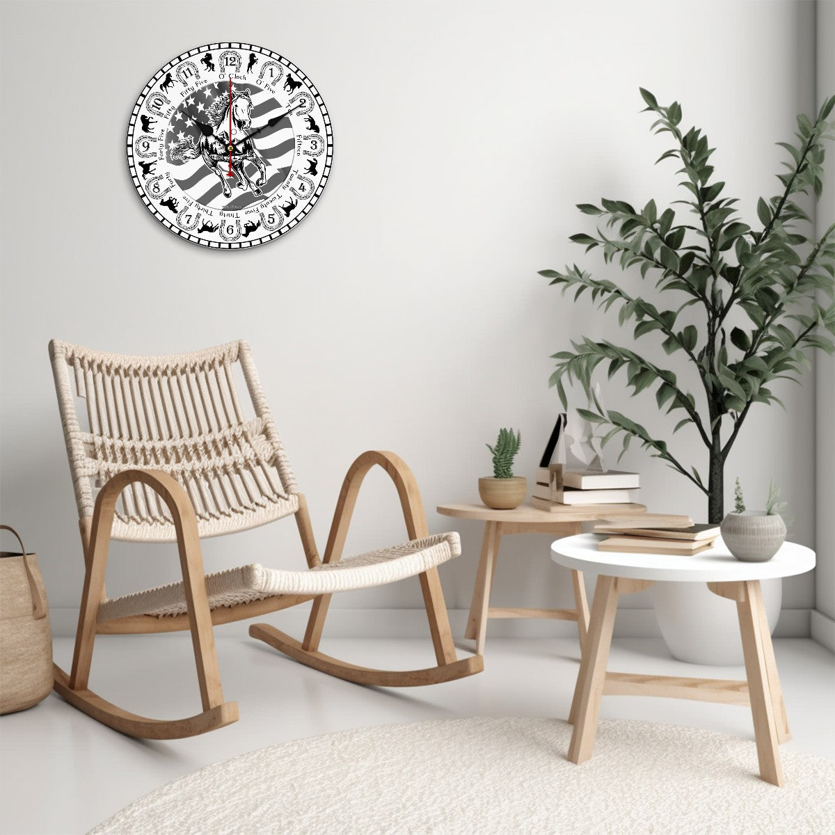 Horse Themed Round Wooden Wall Clock