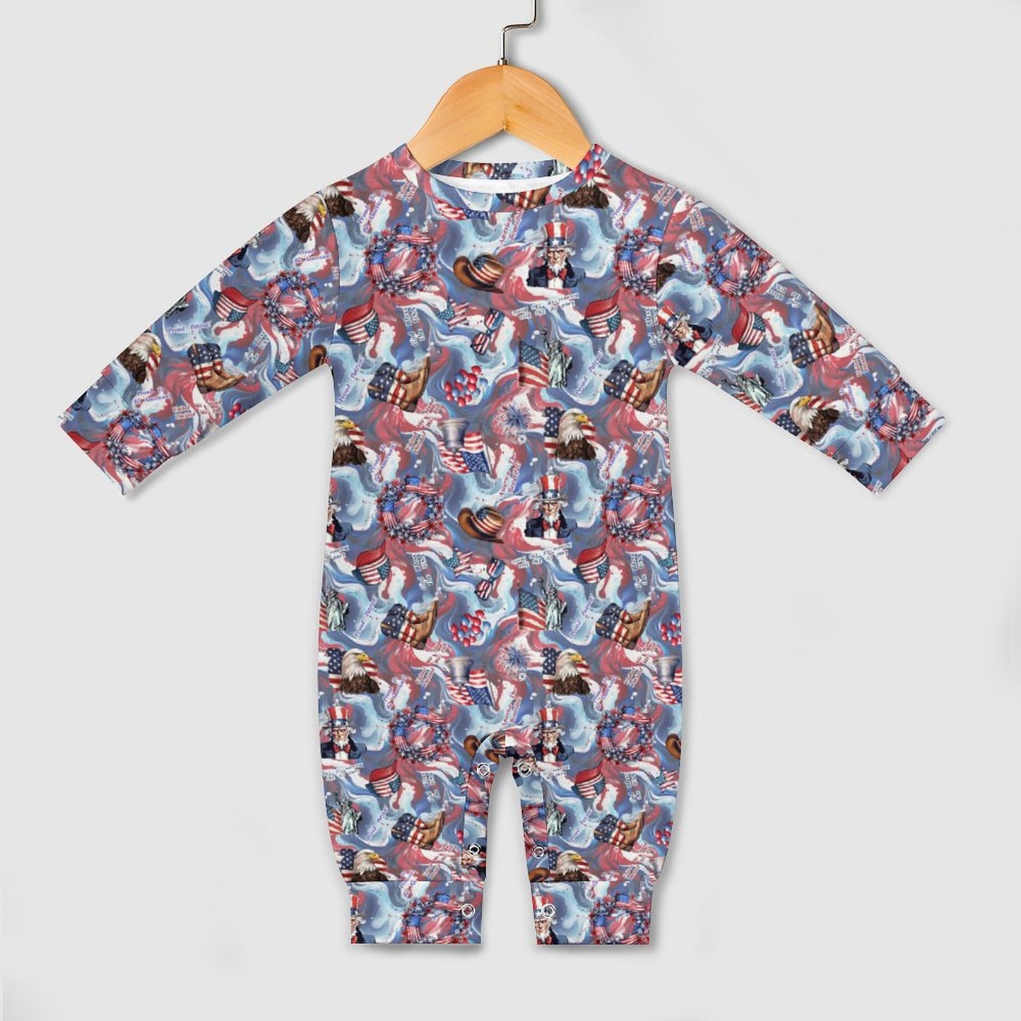 8 Patriot Designs, Long Sleeve Baby / Toddler Romper, Faux Cotton